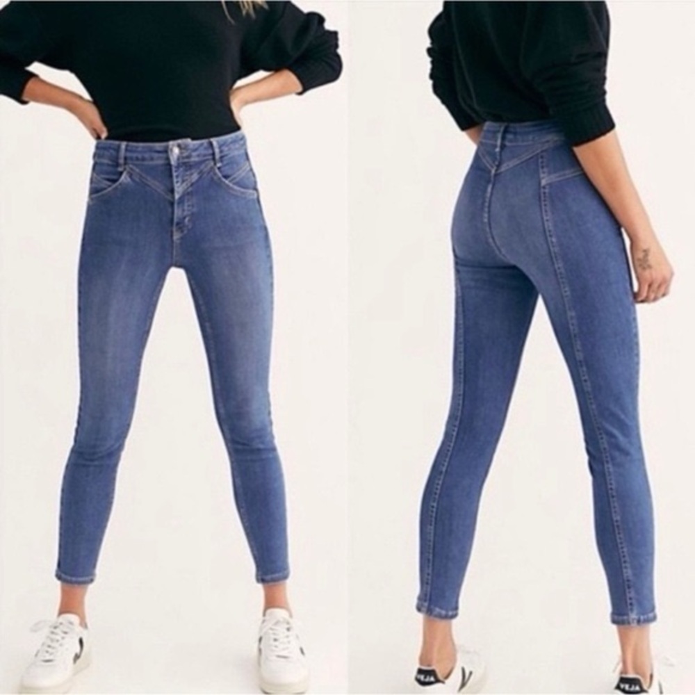 Free People Riley Seamed Medium Blue High Rise Skinny Jeans Women's Size 30